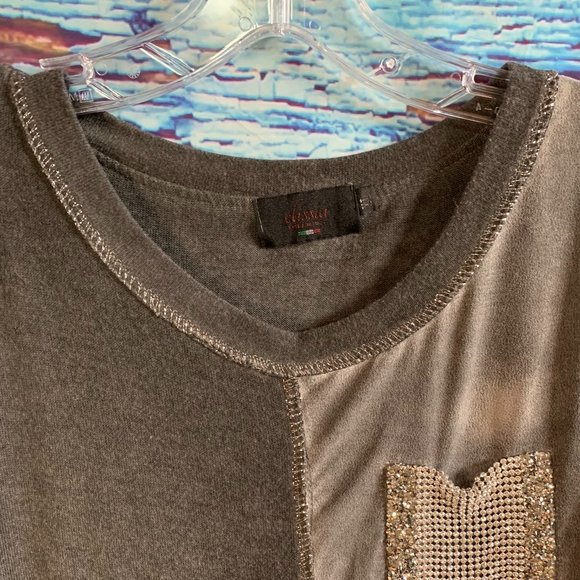 Elissia Distressed and Embellished Mixed Media T-Shirt - Picture 7 of 7